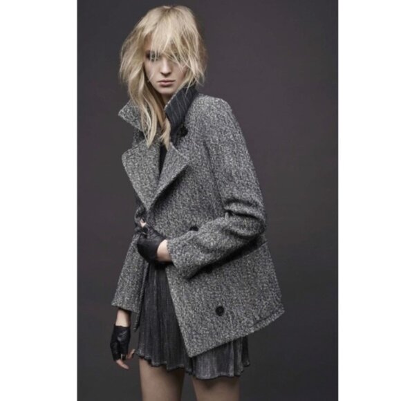 New Zadig & Voltaire Miles Deluxe wool double breasted tweed boucle peacoat - Picture 1 of 15